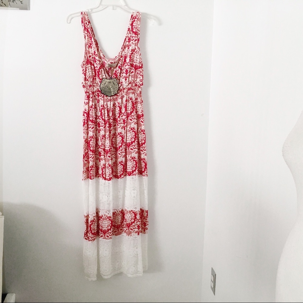 Jessica Taylor nyc Red Pink Off White Maxi Dress